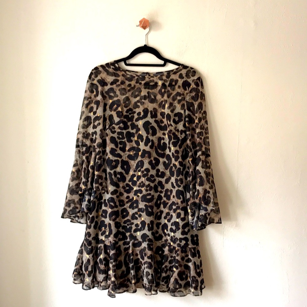 Cheetah Ruffle A-Line Dress w/ Metallic Thread